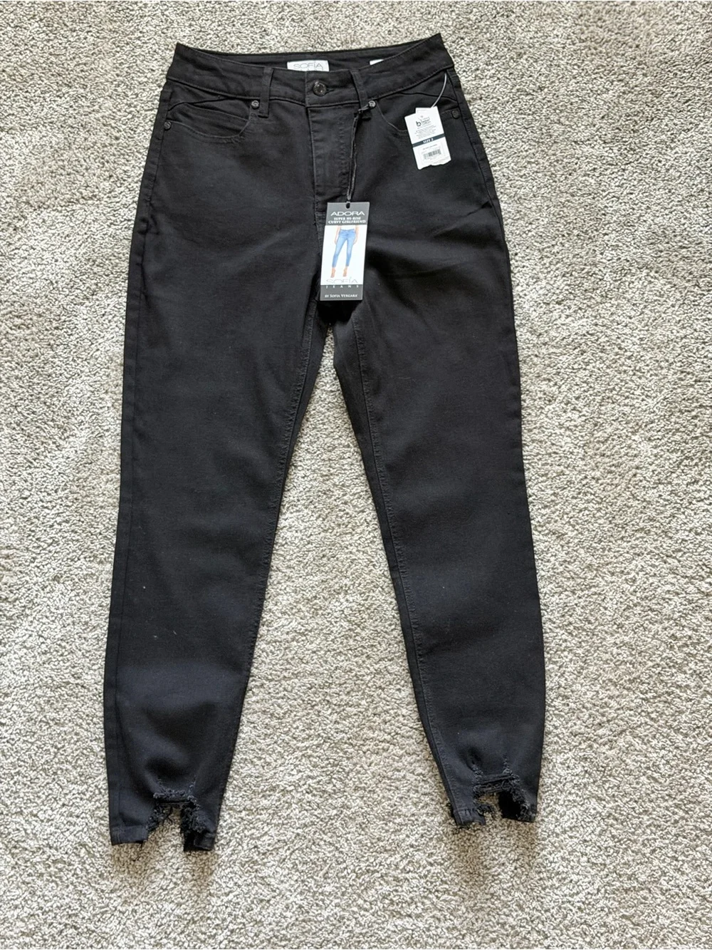 sofia by sofia vergara Black Cropped Ankle Jeans with Raw Hem